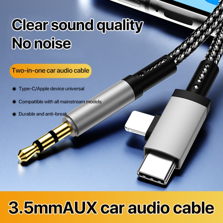 2 in 1 8 Pin, USB-C / Type-C to 3.5mm Car AUX Audio Adapter Cable, 1m