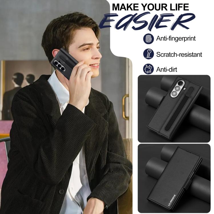 LC.IMEEKE L1 Series Frosted Fine Texture PU Phone Case with Pen Slot, Pen Not Included