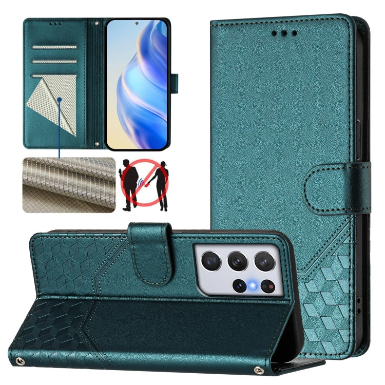 Honeycomb Embossing RFID Leather Phone Case, For Samsung Galaxy S21 5G, For Samsung Galaxy S21+ 5G, For Samsung Galaxy S21 Ultra 5G