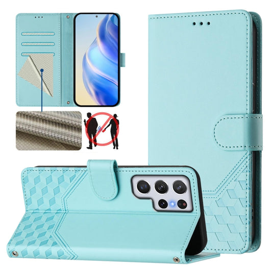 Honeycomb Embossing RFID Leather Phone Case, For Samsung Galaxy S22 Ultra 5G, For Samsung Galaxy S22+ 5G, For Samsung Galaxy S22 5G, For Samsung Galaxy S21 FE 5G