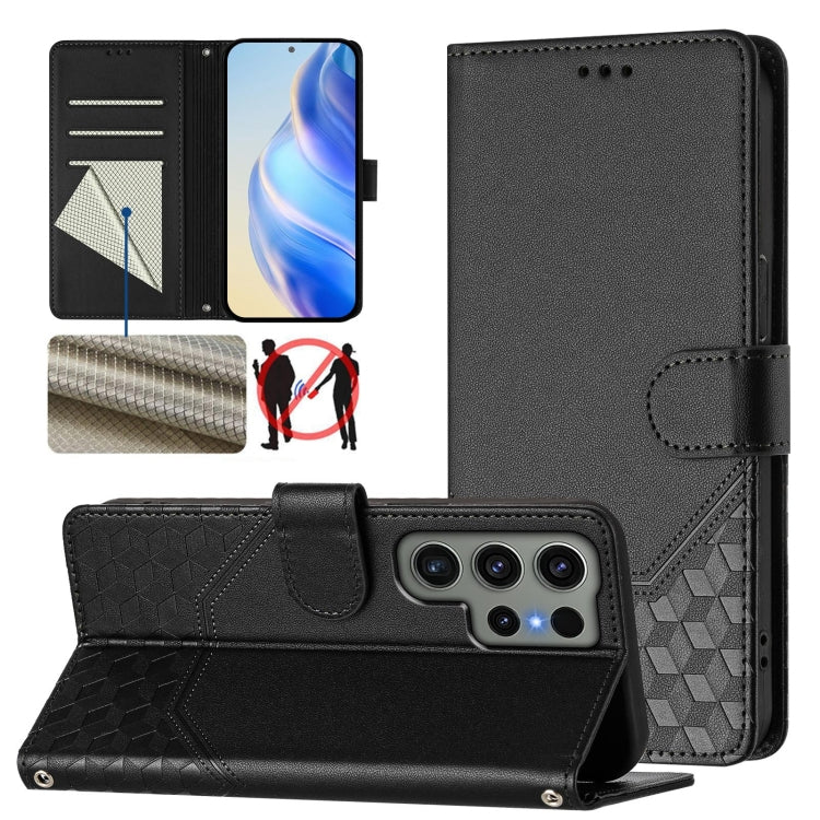 Honeycomb Embossing RFID Leather Phone Case, For Samsung Galaxy S24+ 5G, For Samsung Galaxy S24 5G, For Samsung Galaxy S23 FE 5G, For Samsung Galaxy S23 Ultra 5G, For Samsung Galaxy S23+ 5G