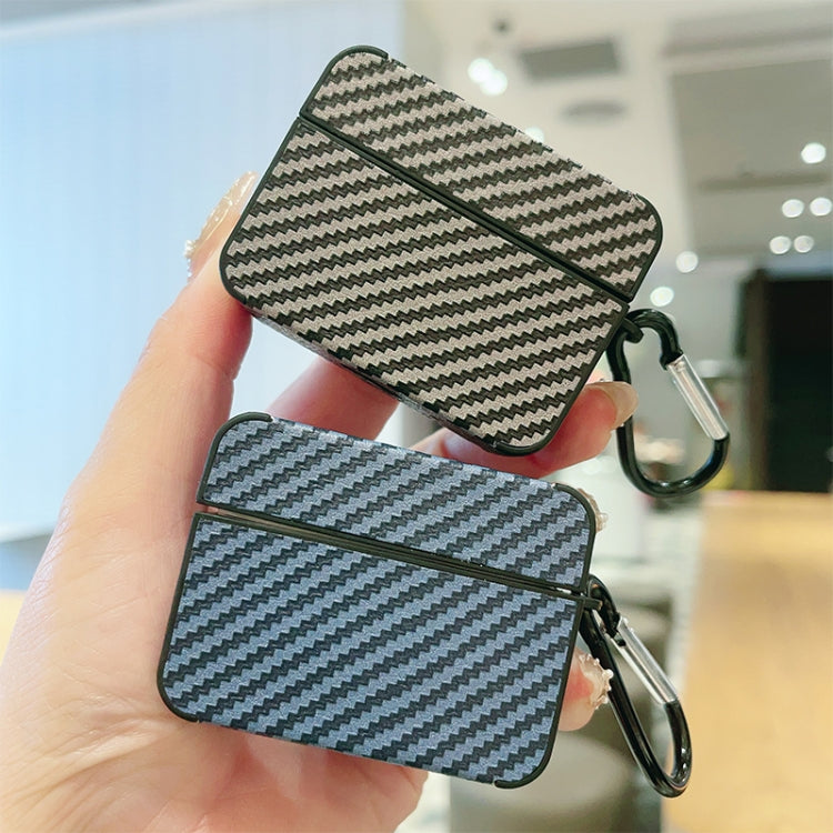 Carbon Fiber Square Leather Earphone Case with Hook, For AirPods 4, For AirPods Pro 2, For AirPods 3, For AirPods Pro, For AirPods 1 / 2