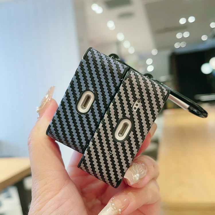 Carbon Fiber Square Leather Earphone Case with Hook, For AirPods 4, For AirPods Pro 2, For AirPods 3, For AirPods Pro, For AirPods 1 / 2