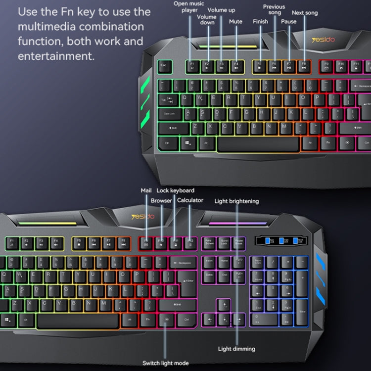 Yesido KB21 104-key 1.5m USB Wired Keyboard with Breathing Light, KB21