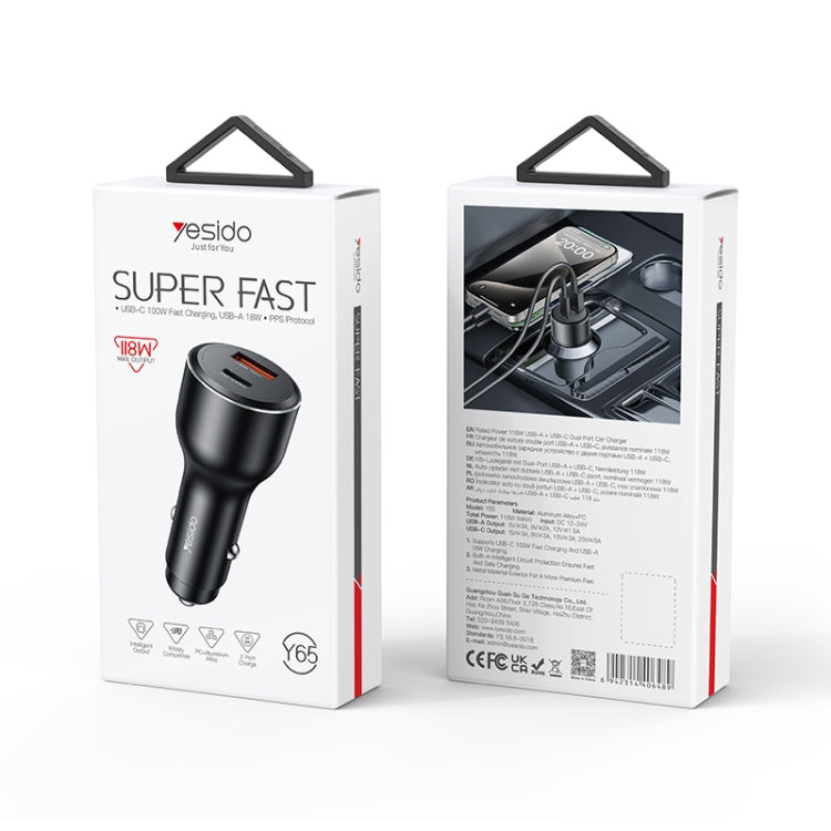 Yesido Y65 PD100W Type-C + QC18W USB Super Fast Car Charger, Y65