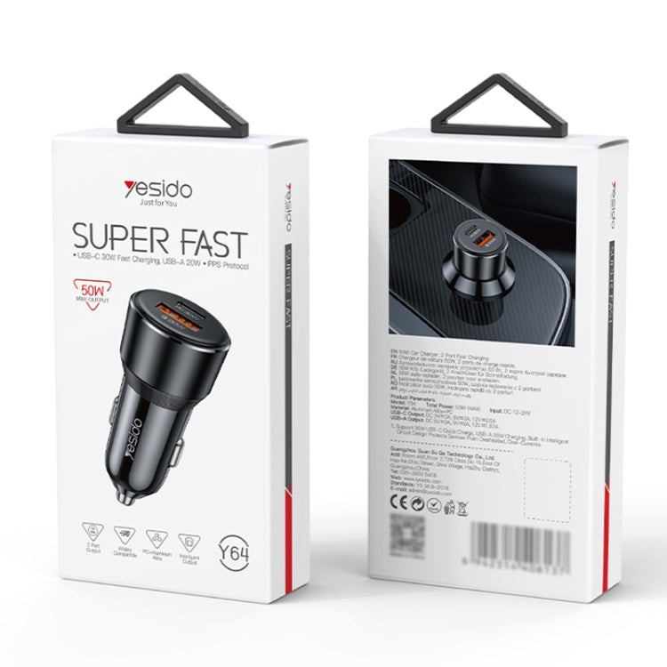 Yesido Y64 PD30W Type-C + QC20W USB Super Fast Car Charger, Y64