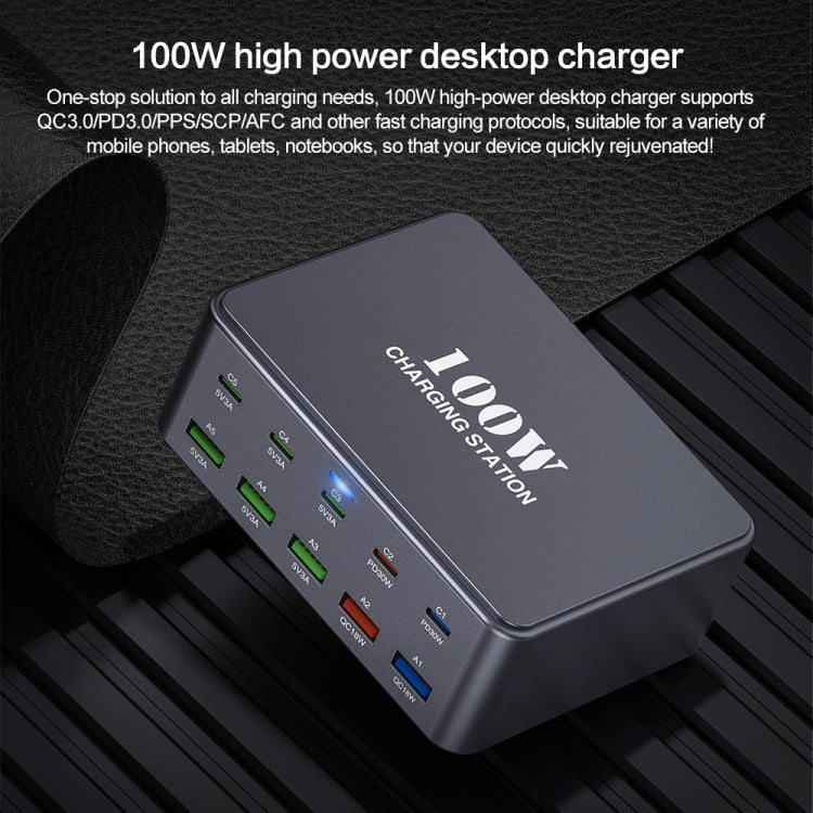 HW33 100W Type-C + USB 10-Port Desktop Fast Charger, US Plug, UK Plug, EU Plug, AU Plug