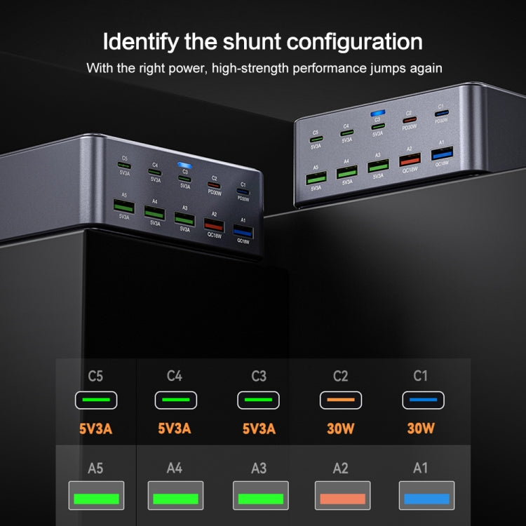 HW33 100W Type-C + USB 10-Port Desktop Fast Charger, US Plug, UK Plug, EU Plug, AU Plug