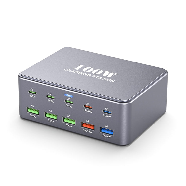 HW33 100W Type-C + USB 10-Port Desktop Fast Charger, US Plug, UK Plug, EU Plug, AU Plug