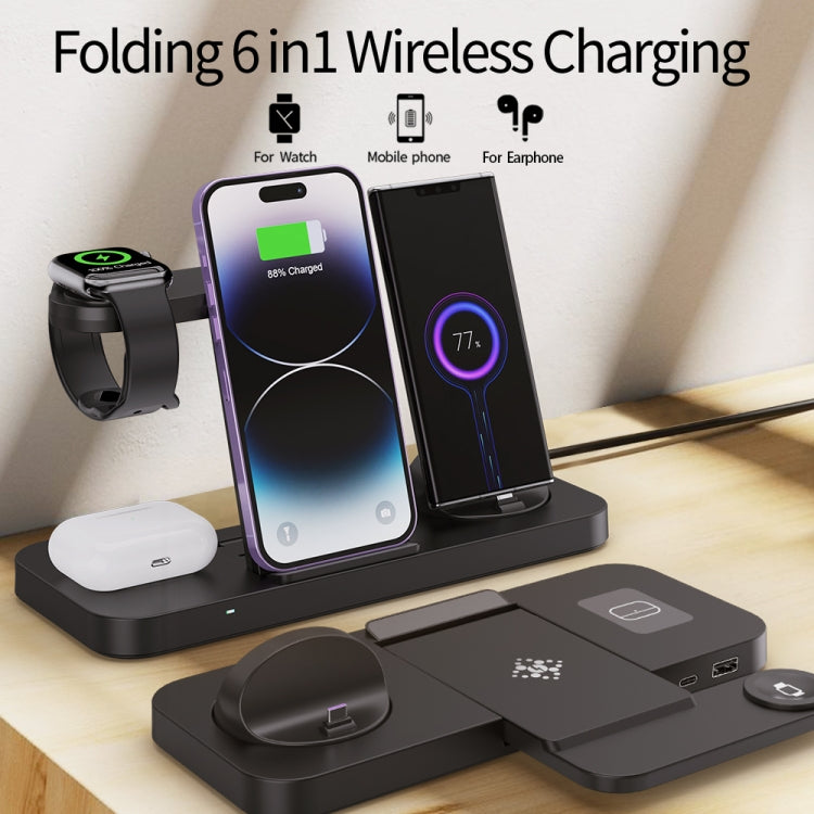 B21 6 in 1 Mobile Phone / Earphone Universal Foldable Wireless Charger, For Huawei Watch, For Samsung Galaxy Watch, For Apple Watch