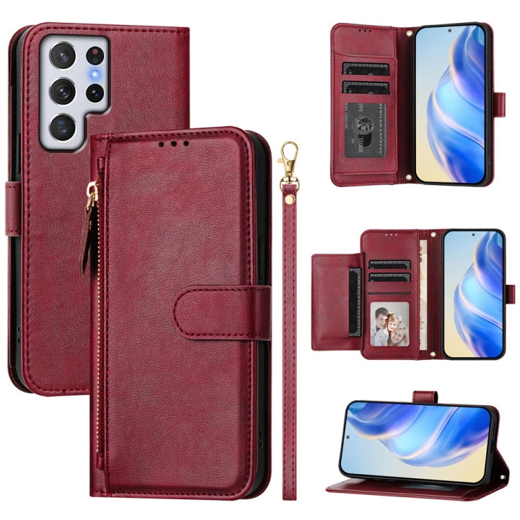 Multi-Card Slots Zipper Wallet Leather Phone Case, For Samsung Galaxy S23 5G, For Samsung Galaxy S22 Ultra 5G, For Samsung Galaxy S22+ 5G, For Samsung Galaxy S22 5G, For Samsung Galaxy S21 FE 5G