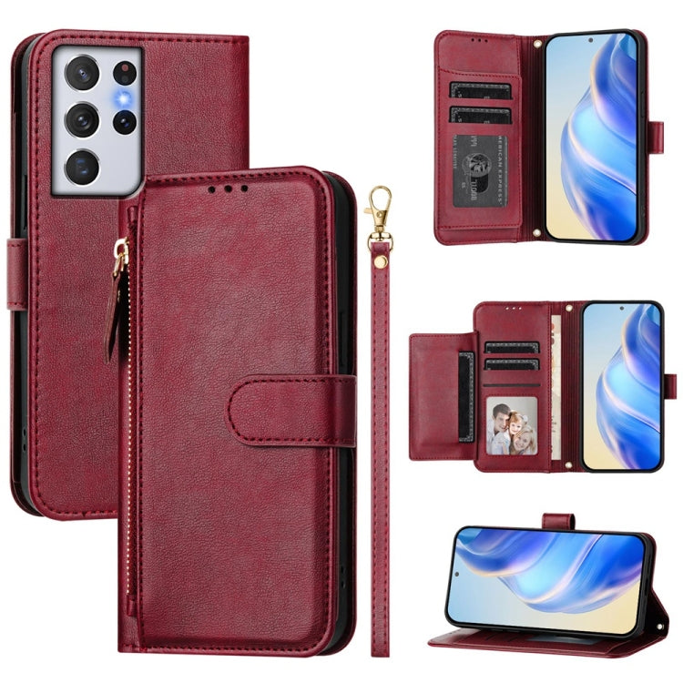 Multi-Card Slots Zipper Wallet Leather Phone Case, For Samsung Galaxy S21 5G, For Samsung Galaxy S21+ 5G, For Samsung Galaxy S21 Ultra 5G