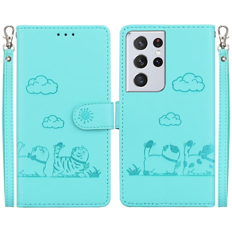 Cute Cats RFID Leather Phone Case, For Samsung Galaxy S21 FE 5G, For Samsung Galaxy S21 5G, For Samsung Galaxy S21+ 5G, For Samsung Galaxy S21 Ultra 5G