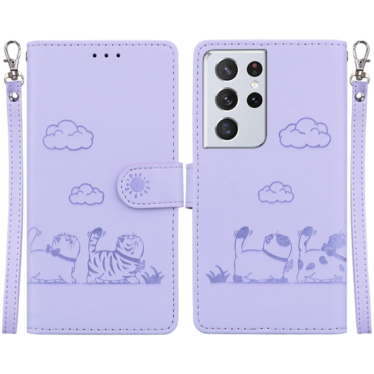 Cute Cats RFID Leather Phone Case, For Samsung Galaxy S21 FE 5G, For Samsung Galaxy S21 5G, For Samsung Galaxy S21+ 5G, For Samsung Galaxy S21 Ultra 5G