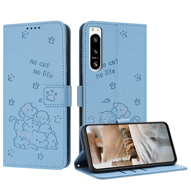 Embossed Kitten Phone Leather Case with Lanyard, For Sony Xperia 10 V 2023, For Sony Xperia 5 IV, For Sony Xperia 1 IV, For Sony Xperia 10 IV