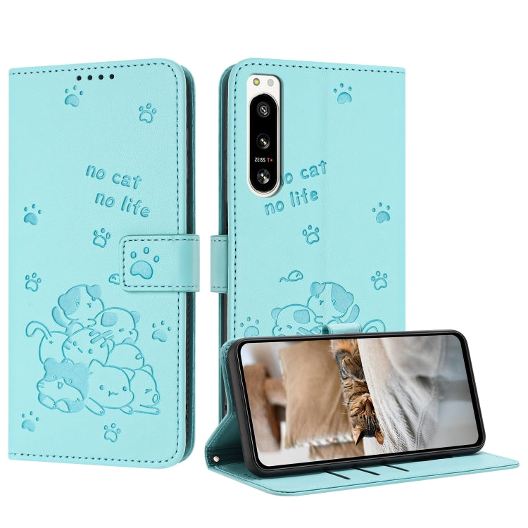 Embossed Kitten Phone Leather Case with Lanyard, For Sony Xperia 10 V 2023, For Sony Xperia 5 IV, For Sony Xperia 1 IV, For Sony Xperia 10 IV