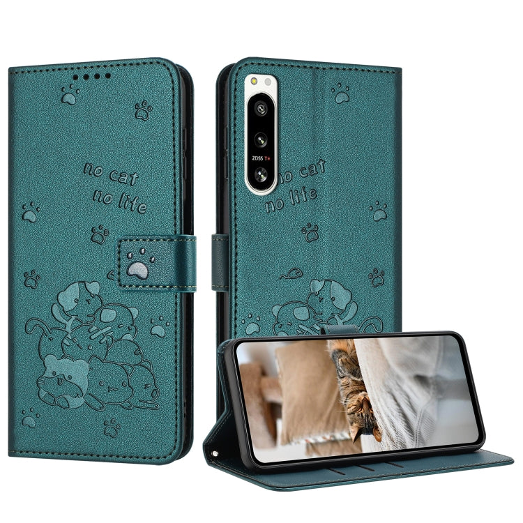 Embossed Kitten Phone Leather Case with Lanyard, For Sony Xperia 10 V 2023, For Sony Xperia 5 IV, For Sony Xperia 1 IV, For Sony Xperia 10 IV