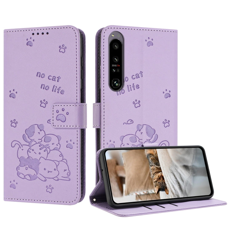 Embossed Kitten Phone Leather Case with Lanyard, For Sony Xperia 10 V 2023, For Sony Xperia 5 IV, For Sony Xperia 1 IV, For Sony Xperia 10 IV