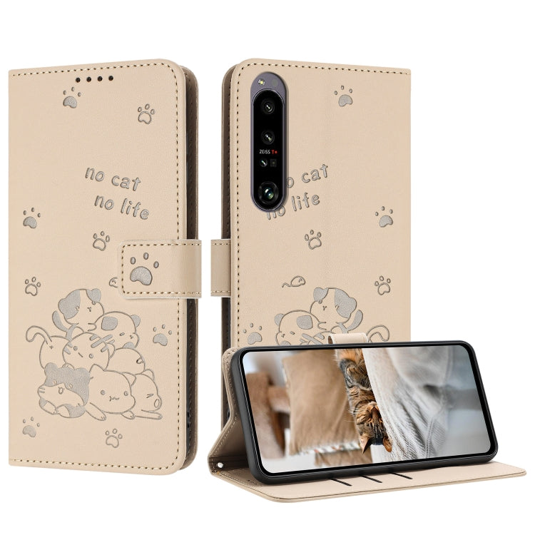 Embossed Kitten Phone Leather Case with Lanyard, For Sony Xperia 10 V 2023, For Sony Xperia 5 IV, For Sony Xperia 1 IV, For Sony Xperia 10 IV