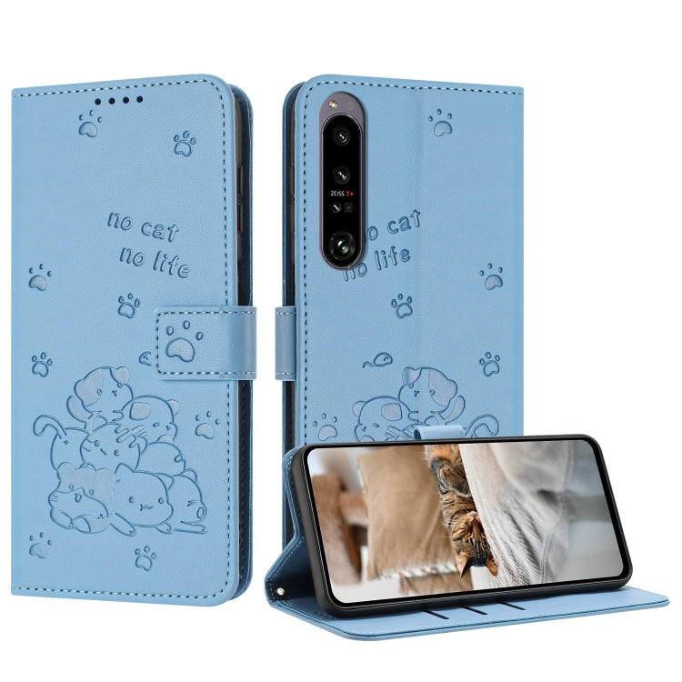 Embossed Kitten Phone Leather Case with Lanyard, For Sony Xperia 10 V 2023, For Sony Xperia 5 IV, For Sony Xperia 1 IV, For Sony Xperia 10 IV