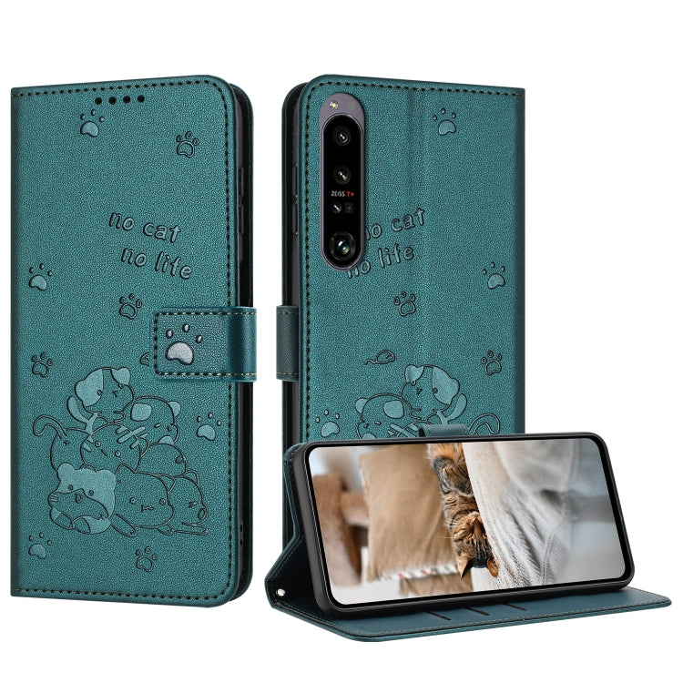 Embossed Kitten Phone Leather Case with Lanyard, For Sony Xperia 10 V 2023, For Sony Xperia 5 IV, For Sony Xperia 1 IV, For Sony Xperia 10 IV