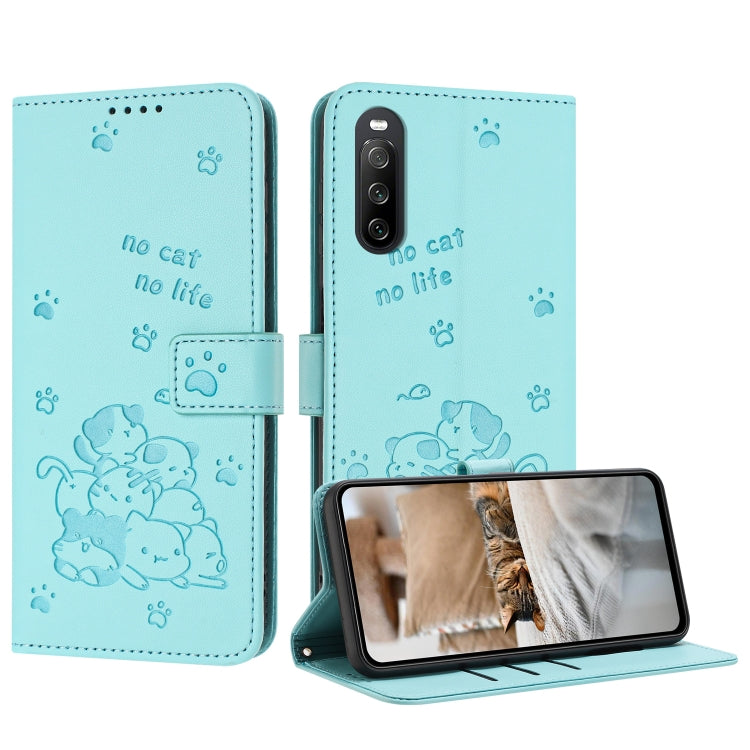 Embossed Kitten Phone Leather Case with Lanyard, For Sony Xperia 10 V 2023, For Sony Xperia 5 IV, For Sony Xperia 1 IV, For Sony Xperia 10 IV