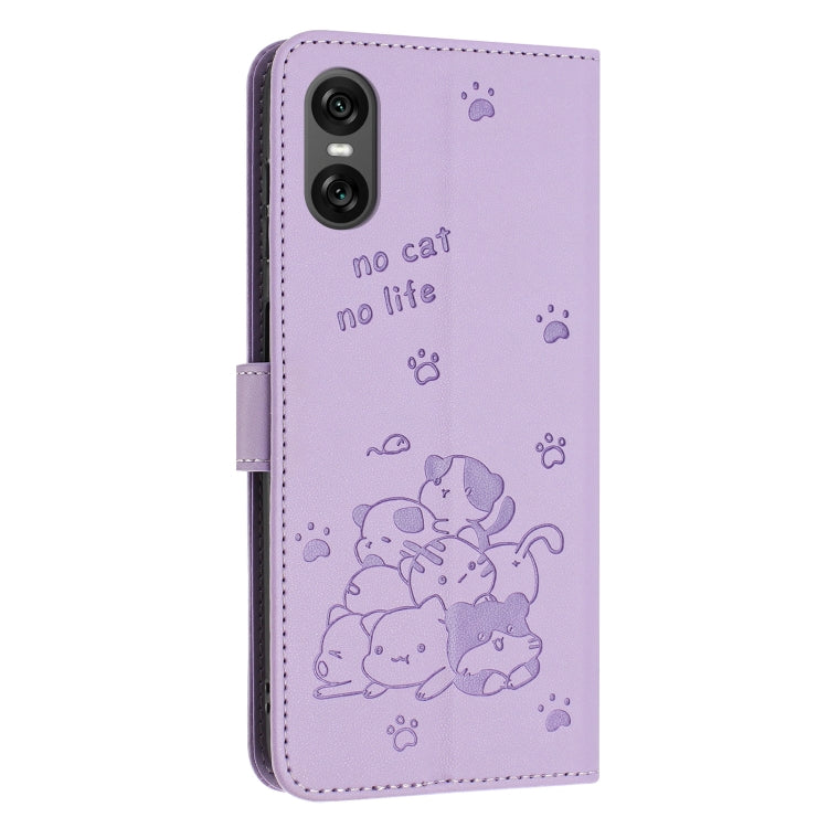 Embossed Kitten Phone Leather Case with Lanyard, For Sony Xperia 10 VI, For Sony Xperia 1 VI, For Sony Xperia 5 VI, For Sony Xperia 5 V, For Sony Xperia 1 V 2023