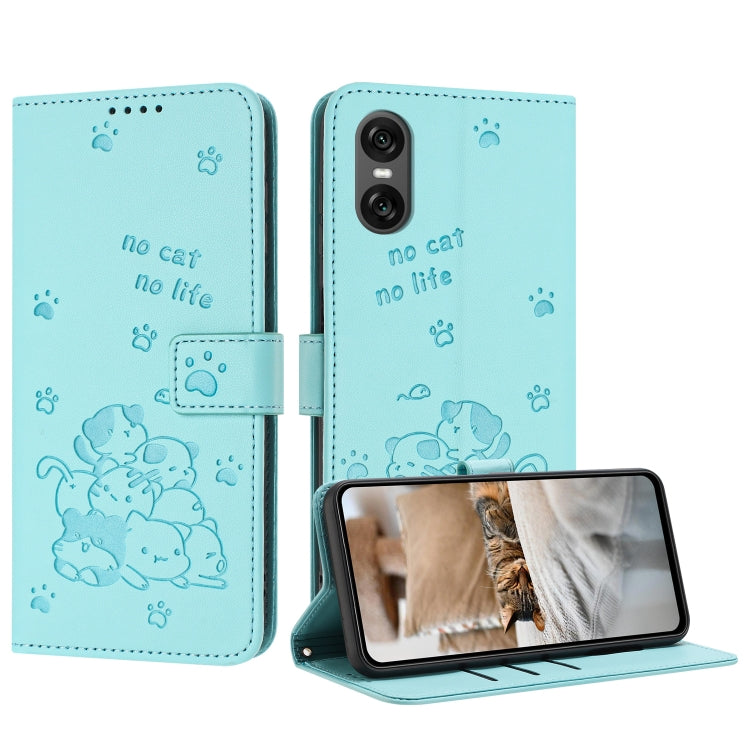 Embossed Kitten Phone Leather Case with Lanyard, For Sony Xperia 10 VI, For Sony Xperia 1 VI, For Sony Xperia 5 VI, For Sony Xperia 5 V, For Sony Xperia 1 V 2023