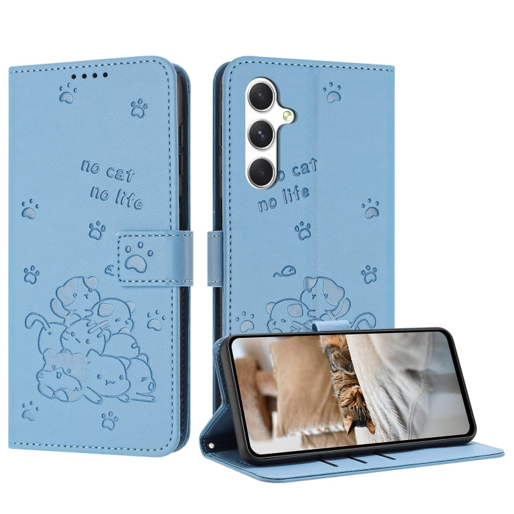 Embossed Kitten Phone Leather Case with Lanyard, For Samsung Galaxy S25 / S24 5G, For Samsung Galaxy S25+ / S24+ 5G, For Samsung Galaxy S25 Ultra 5G, For Samsung Galaxy S24 FE 5G, For Samsung Galaxy S24 Ultra 5G