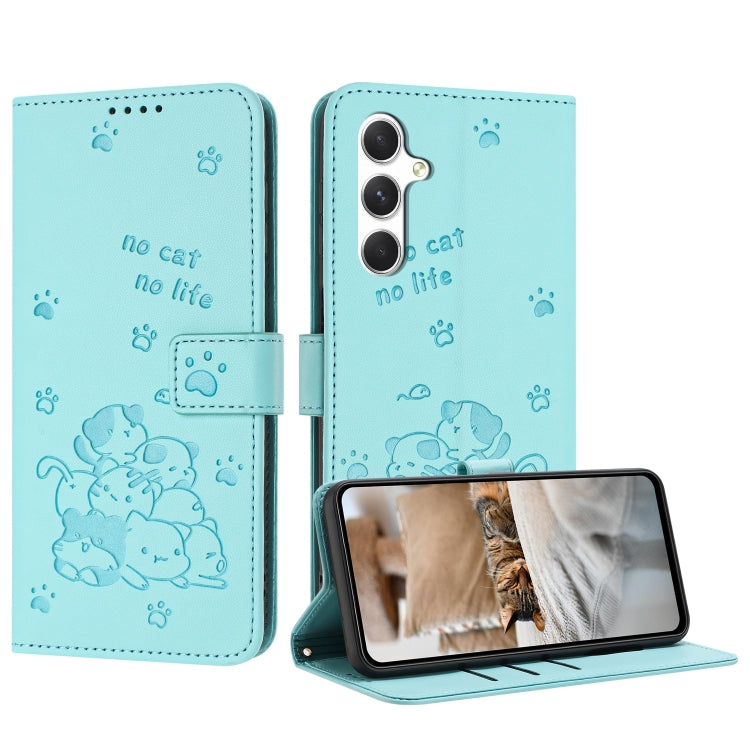 Embossed Kitten Phone Leather Case with Lanyard, For Samsung Galaxy S25 / S24 5G, For Samsung Galaxy S25+ / S24+ 5G, For Samsung Galaxy S25 Ultra 5G, For Samsung Galaxy S24 FE 5G, For Samsung Galaxy S24 Ultra 5G