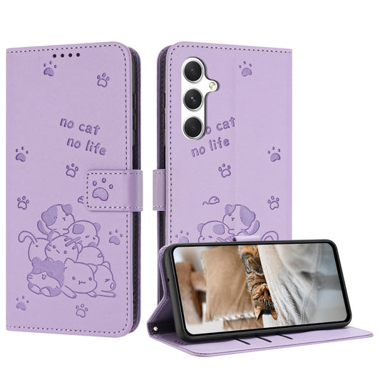 Embossed Kitten Phone Leather Case with Lanyard, For Samsung Galaxy S23 FE 5G, For Samsung Galaxy S23 Ultra 5G, For Samsung Galaxy S23+ 5G, For Samsung Galaxy S23 5G, For Samsung Galaxy S22 Ultra 5G