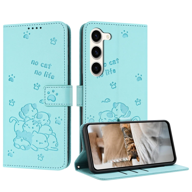 Embossed Kitten Phone Leather Case with Lanyard, For Samsung Galaxy S23 FE 5G, For Samsung Galaxy S23 Ultra 5G, For Samsung Galaxy S23+ 5G, For Samsung Galaxy S23 5G, For Samsung Galaxy S22 Ultra 5G