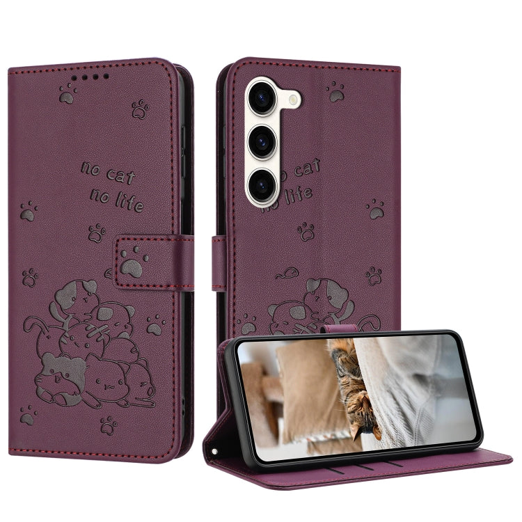 Embossed Kitten Phone Leather Case with Lanyard, For Samsung Galaxy S23 FE 5G, For Samsung Galaxy S23 Ultra 5G, For Samsung Galaxy S23+ 5G, For Samsung Galaxy S23 5G, For Samsung Galaxy S22 Ultra 5G