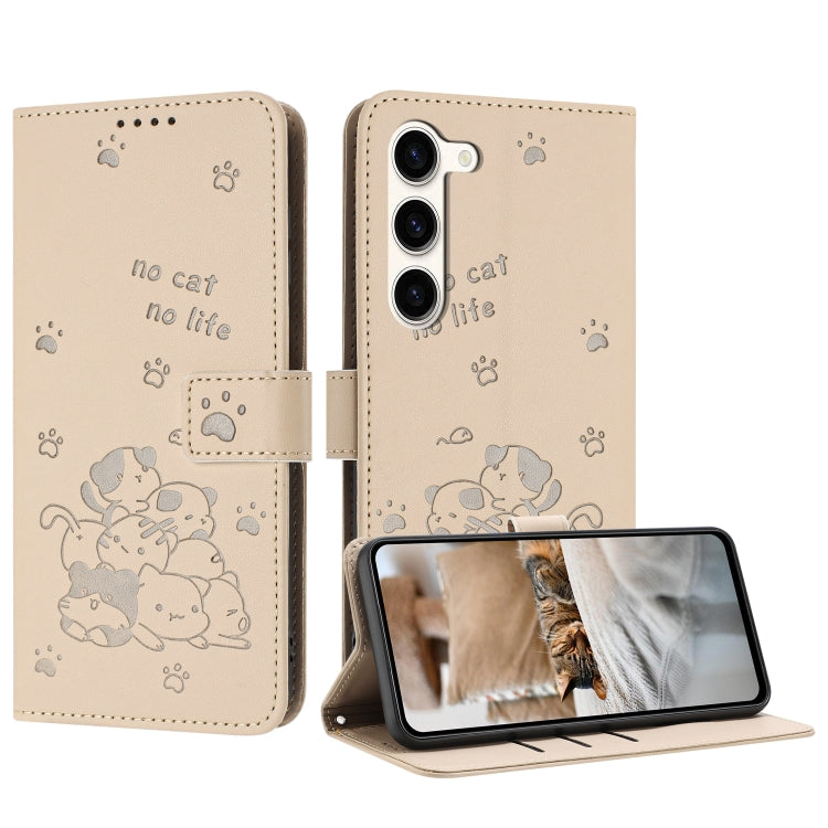 Embossed Kitten Phone Leather Case with Lanyard, For Samsung Galaxy S23 FE 5G, For Samsung Galaxy S23 Ultra 5G, For Samsung Galaxy S23+ 5G, For Samsung Galaxy S23 5G, For Samsung Galaxy S22 Ultra 5G