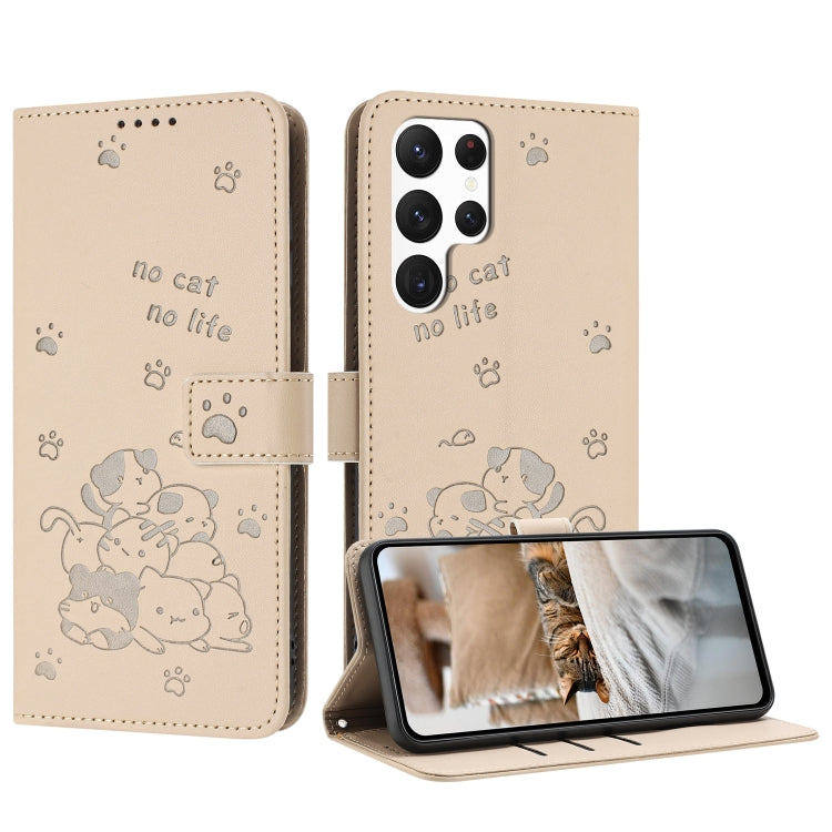 Embossed Kitten Phone Leather Case with Lanyard, For Samsung Galaxy S23 FE 5G, For Samsung Galaxy S23 Ultra 5G, For Samsung Galaxy S23+ 5G, For Samsung Galaxy S23 5G, For Samsung Galaxy S22 Ultra 5G