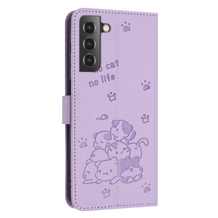 Embossed Kitten Phone Leather Case with Lanyard, For Samsung Galaxy S22+ 5G, For Samsung Galaxy S22 5G, For Samsung Galaxy S21 FE 5G, For Samsung Galaxy S21 5G, For Samsung Galaxy S21+ 5G