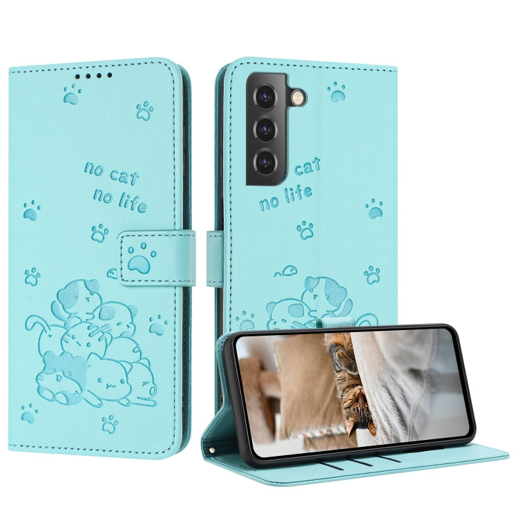 Embossed Kitten Phone Leather Case with Lanyard, For Samsung Galaxy S22+ 5G, For Samsung Galaxy S22 5G, For Samsung Galaxy S21 FE 5G, For Samsung Galaxy S21 5G, For Samsung Galaxy S21+ 5G