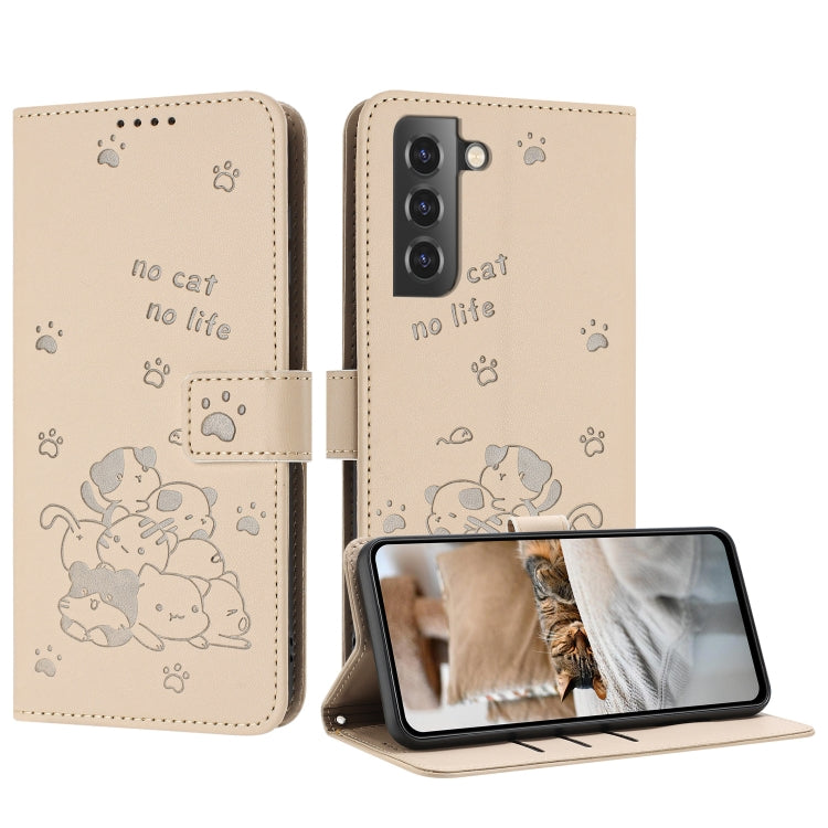 Embossed Kitten Phone Leather Case with Lanyard, For Samsung Galaxy S22+ 5G, For Samsung Galaxy S22 5G, For Samsung Galaxy S21 FE 5G, For Samsung Galaxy S21 5G, For Samsung Galaxy S21+ 5G