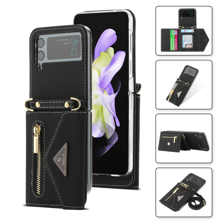 POLA Grid Texture Multi-Card Slots Zipper Wallet Phone Case