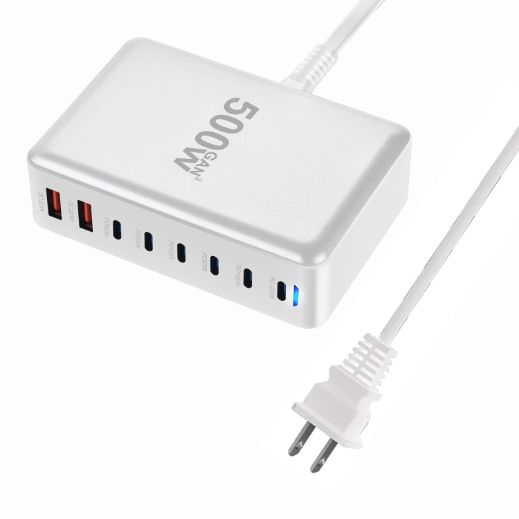 500W GaN 6 Type-C 2 USB Multi Ports Sharing Desktop Charger, US Plug, EU Plug, UK Plug, AU Plug