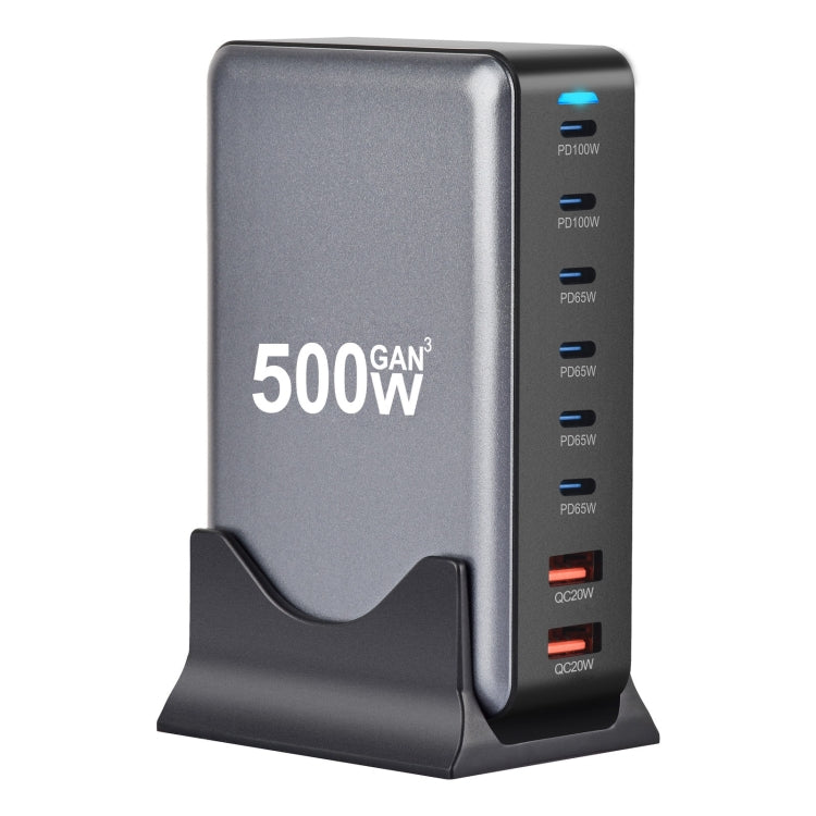 500W GaN 6 Type-C 2 USB Multi Ports Sharing Desktop Charger, US Plug, EU Plug, UK Plug, AU Plug