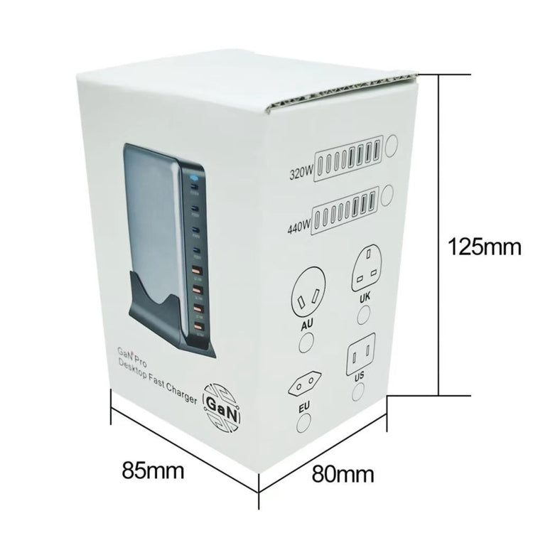 500W GaN 6 Type-C 2 USB Multi Ports Sharing Desktop Charger, US Plug, EU Plug, UK Plug, AU Plug