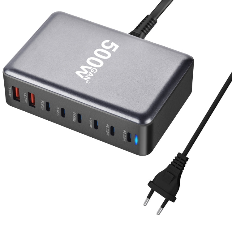 500W GaN 6 Type-C 2 USB Multi Ports Sharing Desktop Charger, US Plug, EU Plug, UK Plug, AU Plug