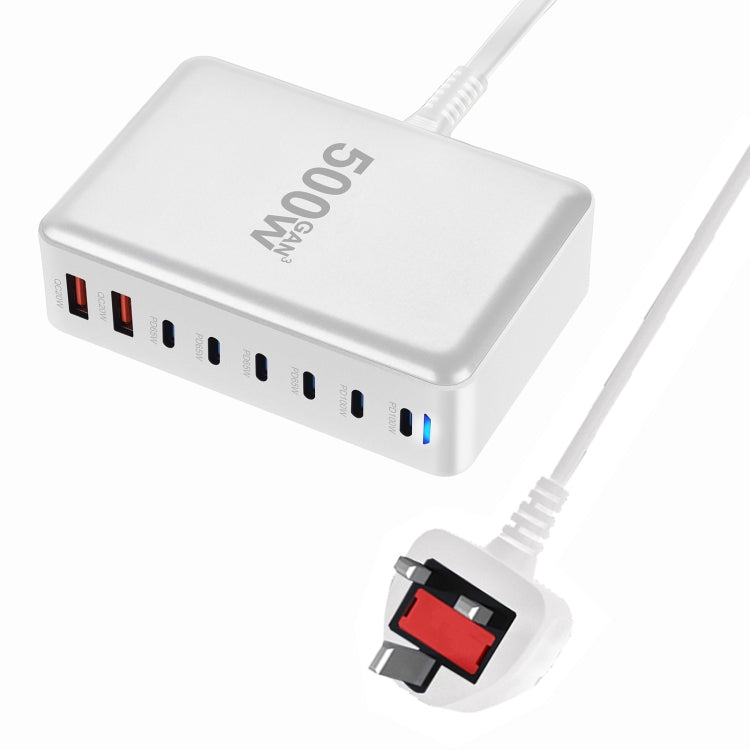 500W GaN 6 Type-C 2 USB Multi Ports Sharing Desktop Charger, US Plug, EU Plug, UK Plug, AU Plug