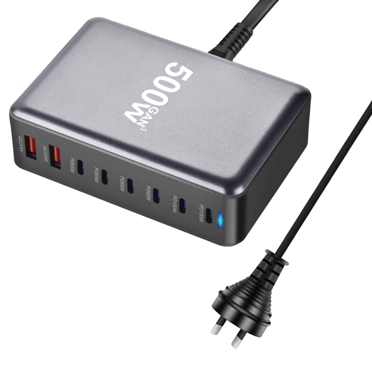 500W GaN 6 Type-C 2 USB Multi Ports Sharing Desktop Charger, US Plug, EU Plug, UK Plug, AU Plug