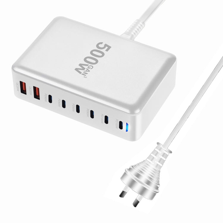 500W GaN 6 Type-C 2 USB Multi Ports Sharing Desktop Charger, US Plug, EU Plug, UK Plug, AU Plug