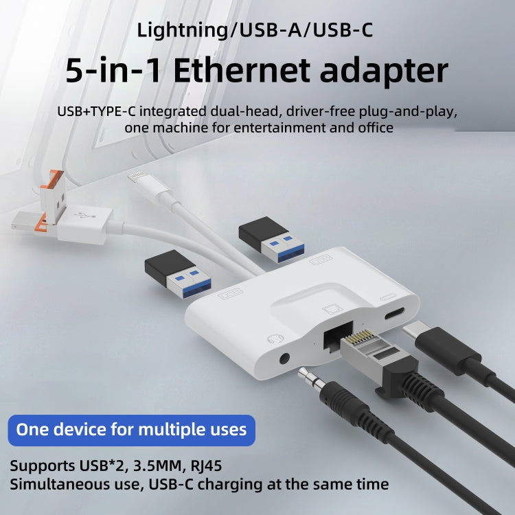 NK-1033TL Pro USB-C / Type-C, 8 Pin, USB to USB-C / Type-C, 2 x USB, RJ45, 3.5mm Multi-function Adapter, NK-1033TL Pro