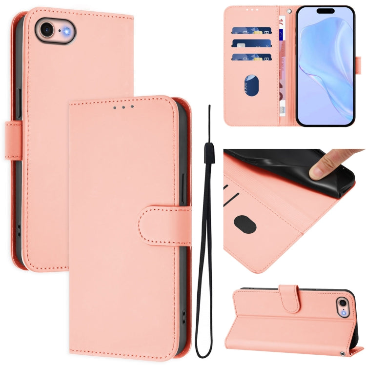 Skin Feel Solid Color Leather Phone Case with Lanyard