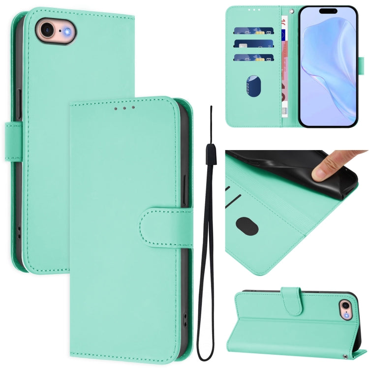Skin Feel Solid Color Leather Phone Case with Lanyard