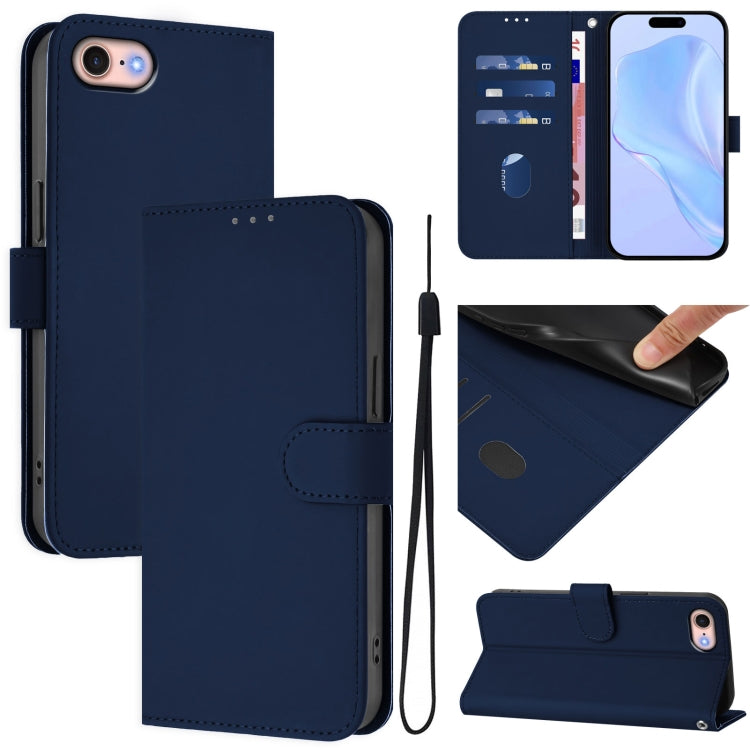Skin Feel Solid Color Leather Phone Case with Lanyard